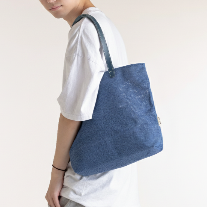 革持ち手 コットンメッシュトート