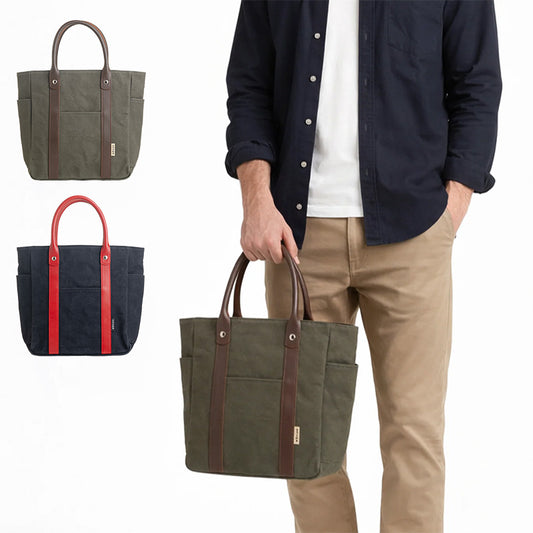 新型　革持ち手中トート